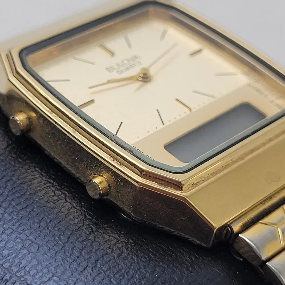 Vintage Bulova P7 82361 Quartz Watch w Digital Window Stainless Steel